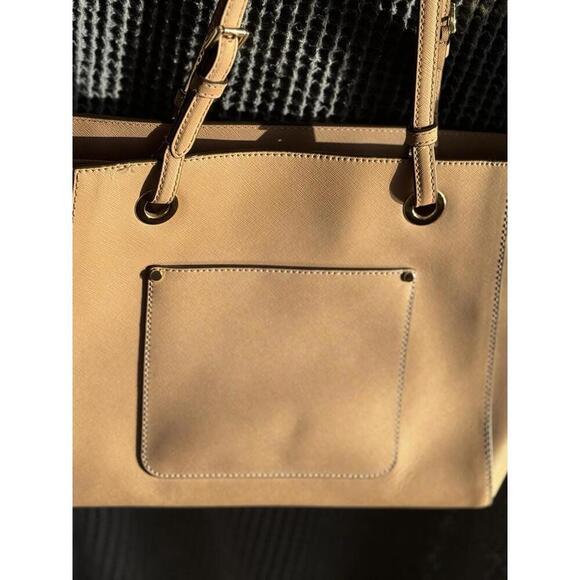 Handbags - Michael Kors saffiano Leather Tote Blush Beige Taupe Gold Grommet Shoulder Bag